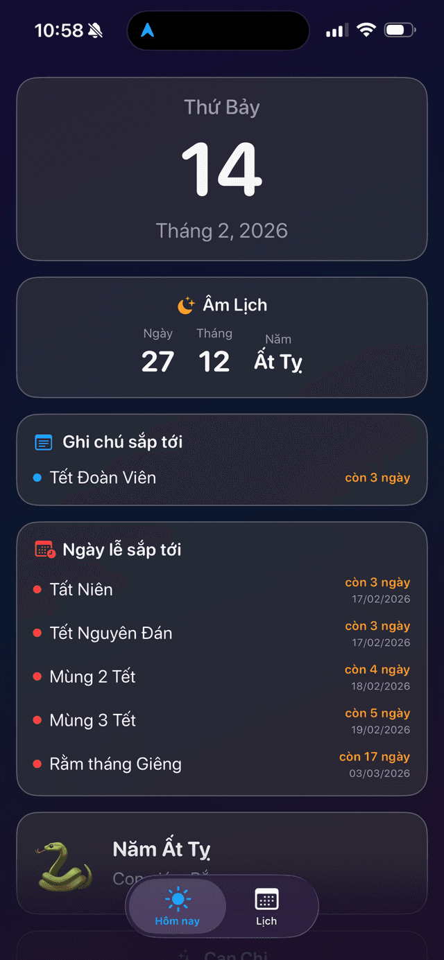Màn hình Hôm nay